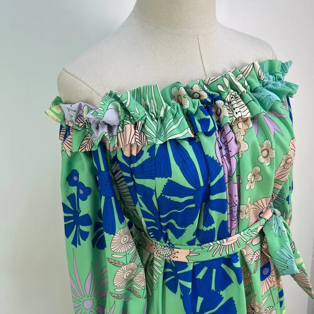 Anthropologie Oopscool Off-The-Shoulder Printed Dress